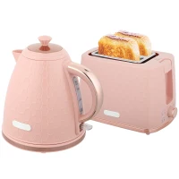 HOMCOM Waterkoker- en Toaster-Set, 1,7L 2200W Snelkook-Waterkoker met Automatische Uitschakeling en 2-Sneetjes Toaster met Kruimellade, Roze(m-10)