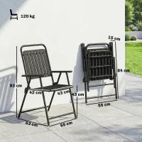 Outsunny Set de 4 scaune de grădină pliabile pentru exterior cu cotiere, spătar și șezut cadru metalic 55x63x93 cm negru(m-3)
