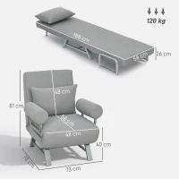 HOMCOM Schlafsessel, Polstersessel, zum Gästebett umwandelbar, ergonomisch, Hellgrau(m-3)