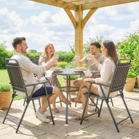 Outsunny Set de 4 scaune de grădină exterioare pliabile cu cotiere, spătar şi şezut, cadru metalic 55x63x93 cm Maro(m-5)