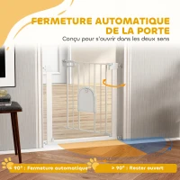 PawHut Barrière de sécurité animaux avec porte fermeture automatique système de double verrouillage, acier blanc(m-5)