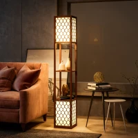 HOMCOM Duo Light Floor Shelves - Brown(m-8)