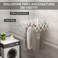 HOMCOM Stendibiancheria a Parete Retrattile Stendino Salvaspazio Bianco(m-4)