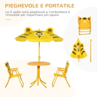 Outsunny Set da Giardino Tavolino con Sedie per Bambini Motivo Tigre, Giallo(m-4)