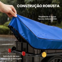 HOMCOM Reboque de Bicicleta 40 kg com Cobertura de Tecido Oxford Refletores e Estrutura de Aço 144x59x80 cm Azul(m-7)