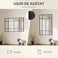 Homcom Oglinda Perete – Dreptunghiulara cu Cadru Metalic Stil Fereastra(m-5)