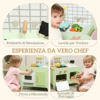 AIYAPLAY Set Cucina Giocattolo in Legno per Bambini da 3+ Anni con 15 Accessori, Verde(m-4)