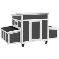 PawHut Pollaio in Legno per 1-6 Galline con 2 Nidi per la Cova, Tetto Apribile e Vassoio Estraibile, Grigio Scuro(m-11)