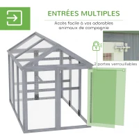 PawHut Enclos poulailler 1,18 m², parc grillagé avec porte verrouillables, cadre en bois massif, 140 x 88,5 x 106 cm, gris(m-5)