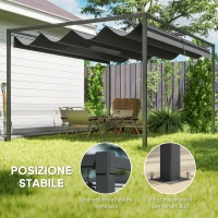 Outsunny Pergola Gazebo da Esterno 3x2.1 m con Tettuccio Retrattile in Metallo e Poliestere, Nero(m-5)