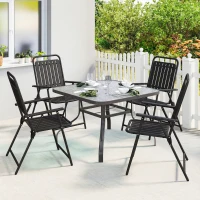Outsunny Ensemble de 4 Chaises de Jardin Extérieures Pliantes avec Accoudoirs Dossier et Assise Cadre Métallique 55x63x93 cm Noir(m-4)