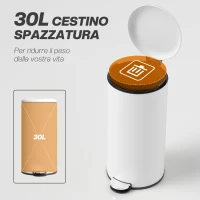 HOMCOM Bidone Immondizia Cestino Rifiuti a Pedale 30L 36x30x63.5cm Bianco Crema(m-4)