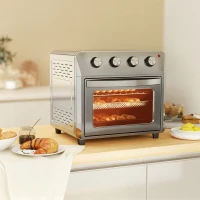 HOMCOM Mini-oven met hetelucht, heteluchtfriteuse, 6 verwarmingsmodi, timer, accessoires, 24L, zilver(m-10)