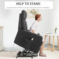 HOMCOM Fotoliu Ridicare Electric 145° – Rabatabil pentru Varstnici, Negru(m-6)