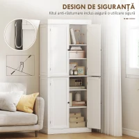 HOMCOM Dulap Înalt de Bucătărie cu 6 Rafturi și 2 Uși, Dulap cu Rafturi Reglabile din Lemn, 76x40,5x184 cm, Alb(m-6)