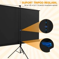 Ecran Proiector HOMCOM Pliabil de 100" Format 16:9 cu Treppied Reglabil, 235.8x8x136 cm, Negru(m-6)