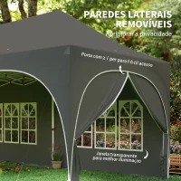 Outsunny Tenda Dobrável 6x3 m Pop-up com 4 Laterais Removíveis Altura Ajustável e Bolsa de Transporte Cinzento Escuro(m-7)