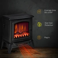 HOMCOM Șemineu Electric Portabil 1000W/2000W din ABS și Sticlă Negru(m-6)