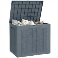 Outsunny 93L Plastic Garden Storage Box, Outdoor Storage Box with Handles, Waterproof Outdoor Storage Container, Light Grey(m-10)