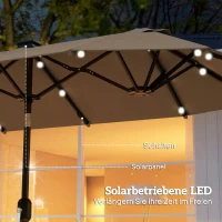 Outsunny Dubbele parasol 292 x 150 cm, parasol met LED-verlichting, handzwengel, kantelfunctie, Khaki(m-4)