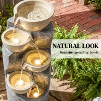 Outsunny Springfontein 5-traps Tuinfontein met LED Verlichting Pomp Steenlook, Verstelbaar 33 x 31 x 80 cm(m-6)