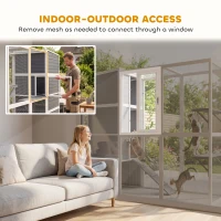 PawHut 4-Tier Wooden Catio Cat Outdoor Enclosure with Sun Roof, Resting Rooms, 3 Platforms, Window Outdoor Indoor, Grey(m-5)