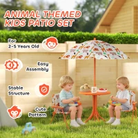 AIYAPLAY Kids Patio Set, Children Table and Chair Set, Outdoor Picnic Table with 2 Folding Chairs and Umbrella, Orange(m-4)