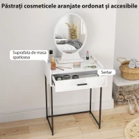 HOMCOM Set Măsuță de Toaletă cu Oglindă de Machiaj, Sertar și Scaun Căptușit, Alb(m-4)