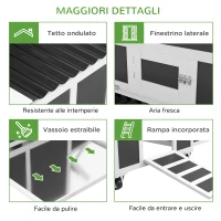 PawHut Pollaio in Legno per 1-6 Galline con 2 Nidi per la Cova, Tetto Apribile e Vassoio Estraibile, Grigio Scuro(m-7)