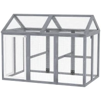 PawHut Enclos poulailler 1,18 m², parc grillagé avec porte verrouillables, cadre en bois massif, 140 x 88,5 x 106 cm, gris(m-1)