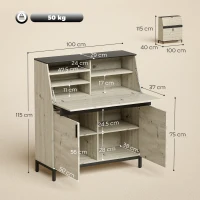 HOMCOM Industrial Secretary Desk with Shelves and Metal Frame 100 cm Natural Wood and Black(m-3)