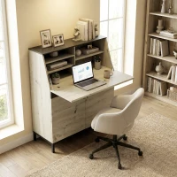 HOMCOM Secrétaire-bureau industriel avec étagères et cadre métallique 100 cm Bois naturel et Noir(m-2)