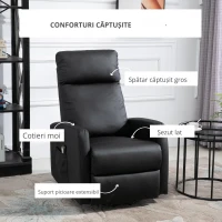 HOMCOM Fotoliu Ridicare Electric 145° – Rabatabil pentru Varstnici, Negru(m-5)