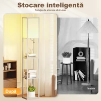 HOMCOM Lampă de Podea LED cu Rafturi, Lampă Modernă cu Comutator cu Pedală și Porturi USB, Temperatură de Culoare Reglabilă pentru Living și Dormitor, Alb(m-4)