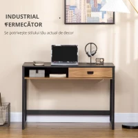 HOMCOM Birou Calculator – Nuc & Negru cu Sertar si Raft, Non-structură metalică, MDF, Picioare negre, Față sertar din lemn(m-4)