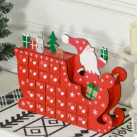 HOMCOM Calendário Do Advento em Madeira 24 Gavetas Pai Natal e Trenó 22,5x8x36 cm Vermelho(m-9)