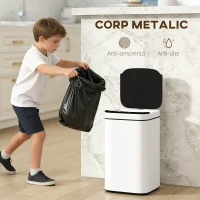 HOMCOM Coș de Gunoi de 13L cu Senzor și Spațiu pentru Deodorante, Coș din Oțel Galvanizat și PP, 24x24x41 cm, Alb și Negru(m-8)