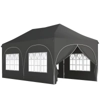 Outsunny Tenda Dobrável 6x3 m Pop-up com 4 Laterais Removíveis Altura Ajustável e Bolsa de Transporte Cinzento Escuro(m-1)
