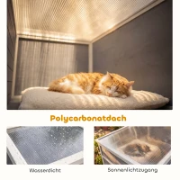 PawHut Katzengehege Outdoor Katzenhaus aus Holz mit 3 Plattformen wetterfest Dach Ruhebereich für 3-4 Katze bis 10 kg Grau(m-6)