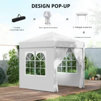 Outsunny Foisor Pliabil 2x2 m con 4 Pereti Detasabili, Foisor de Gradina cu Sac pentru Transport din Poliester si Otel, Alb(m-4)