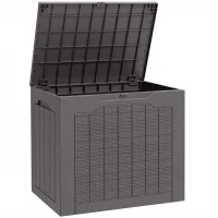 Outsunny 93L Plastic Garden Storage Box, Outdoor Storage Box with Handles, Waterproof Outdoor Storage Container, Brown(m-1)