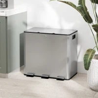 HOMCOM Poubelle de cuisine, poubelle tri sélectif, 3 compartiments de 15L, seaux intérieurs amovibles, 61,9x36,6x43,2cm, argent(m-10)