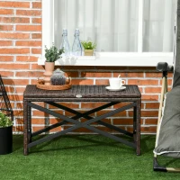 Outsunny PE Rattan Garden Side Table, Outdoor Coffee Table with X-Shape Frame, Mixed Brown(m-7)