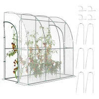 Outsunny Serre de jardin adossée, serre de balcon, bâche renforcée PVC, 2 portes enroulables, 214 x 118 x 212 cm, transparent(m-11)