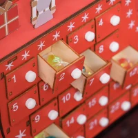 HOMCOM Calendário Do Advento em Madeira 24 Gavetas Pai Natal e Trenó 22,5x8x36 cm Vermelho(m-6)