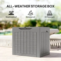 Outsunny 93L Plastic Garden Storage Box, Outdoor Storage Box with Handles, Waterproof Outdoor Storage Container, Khaki(m-7)