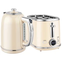 HOMCOM Polished Retro 40-100°C Kettle and Toaster Set - Cream(m-1)