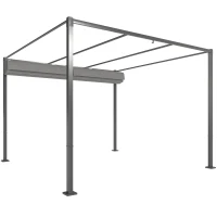 Outsunny Pergola Rétractable Coulissante 3 x 3 m tonnelle de Jardin à fixation magnétique Tissu Polyester Haute densité gris(m-1)