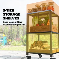 Outsunny Grillwagen met 3 Etages en Roestvrijstalen Werkblad, Serveerwagen 50 x 50 x 90 cm Zwart(m-5)