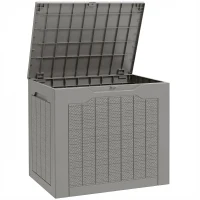 Outsunny 93L Plastic Garden Storage Box, Outdoor Storage Box with Handles, Waterproof Outdoor Storage Container, Khaki(m-1)